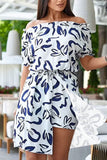 Casual Elegant Vacation Print Printing Stringy Selvedge Off the Shoulder Short Sleeve Two Pieces