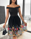 Floral Embroidery Off Shoulder Midi Dress