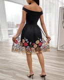 Floral Embroidery Off Shoulder Midi Dress