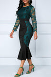 Casual Patchwork Lace O Neck Long Sleeve Dresses