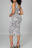 Sexy Print Bandage Hollowed Out Split Joint Oblique Collar Pencil Skirt Dresses