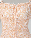 Ditsy Floral Print Spaghetti Strap Shirring Dress