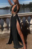 Elegant Solid Lace Split Joint Backless V Neck Evening Dress Dresses