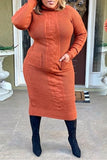 Plus Size Casual Daily Solid Turtleneck Sheath