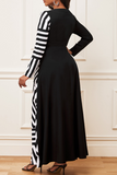 Casual Striped Patchwork V Neck Waist Skirt Dresses
