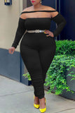 Fashion Casual Solid Split Joint Off the Shoulder Plus Size Jumpsuits