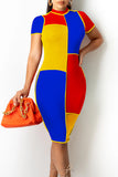 Casual Color Lump Print Split Joint Half A Turtleneck Pencil Skirt Dresses