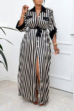 Casual Daily Simplicity Striped Patchwork Contrast Shirt Collar Long Sleeve Dresses