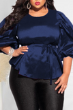 Casual Solid Split Joint O Neck Plus Size Tops