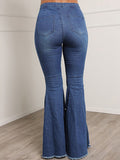 Casual Buckle Beading Mid Waist Regular Denim Jeans