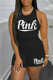 Casual Sportswear Letter Print Vests O Neck Sleeveless Two Pieces