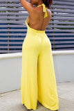 Sexy Casual Solid Bandage Backless Halter Regular Jumpsuits