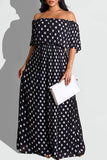 Fashion Casual Dot Print Backless Off the Shoulder Long Dress Dresses