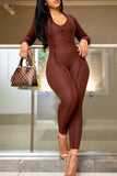 Fashion Sexy Solid Split Joint V Neck Jumpsuits