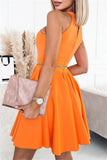 Fashion Sexy Solid Hollowed Out O Neck Sleeveless Dress Dresses