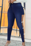 Fashion Casual Solid Hollowed Out Plus Size Jeans