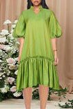 Fashion Casual Split Joint V Neck Pleated Dresses