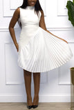 Casual Daily Solid Fold O Neck Sleeveless Dress Dresses