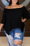 Casual Solid Split Joint Asymmetrical Off the Shoulder Plus Size Tops