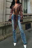 Sexy Street Solid Patchwork Buckle Feathers Asymmetrical Outerwear
