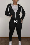 Casual Solid Split Joint Zipper Hooded Collar Long Sleeve Two Pieces