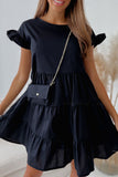 Casual Solid Patchwork Fold Stringy Selvedge O Neck A Line Dresses
