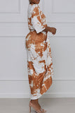 Elegant Print Tie Dye Split Joint Fold Asymmetrical V Neck Straight Dresses