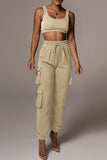 Fashion Casual Solid Regular High Waist Trousers