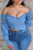Sexy Solid Fold Off the Shoulder Tops