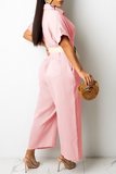Casual Solid Split Joint Turndown Collar Straight Jumpsuits(Without Belt)