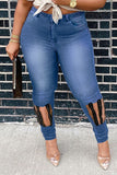 Fashion Casual Patchwork Ripped Hollowed Out High Waist Regular Denim Jeans