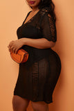 Fashion Sexy Solid Hollowed Out See-through V Neck Beach Plus Size Dresses