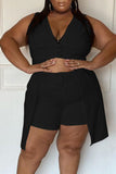 Sexy Solid Split Joint Buttons Asymmetrical V Neck Plus Size Two Pieces(Without Belt)