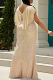 Casual Solid Sequins Patchwork V Neck Long Dress Plus Size Dresses
