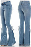 Casual Street Solid Bandage Split Joint High Waist Boot Cut Denim Jeans
