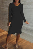 Casual Solid Split Joint Flounce O Neck Long Sleeve Dresses