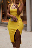 Sexy Solid Split Joint Asymmetrical U Neck Pencil Skirt Dresses
