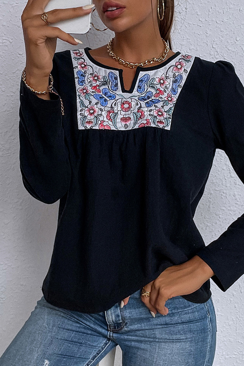 Casual Patchwork O Neck Tops