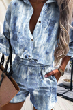 Fashion Print Patchwork Turndown Collar Long Sleeve Two Pieces