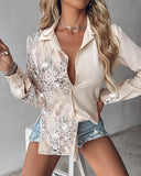 Buttoned Contrast Sequin Long Sleeve Top