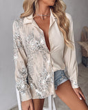 Buttoned Contrast Sequin Long Sleeve Top