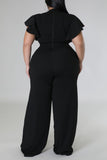 Casual Solid Basic V Neck Plus Size Jumpsuits