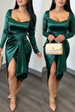 Daily Celebrities Elegant Simplicity Slit Solid Color Square Collar Asymmetrical Dresses