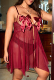 Sexy Living Solid Hollowed Out See-through Backless With Bow Spaghetti Strap Plus Size Sleepwear