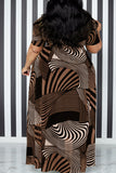 Fashion Print Patchwork Slit Asymmetrical O Neck A Line Plus Size Dresses