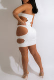 Sexy Solid Bandage Hollowed Out Split Joint Strapless Dresses