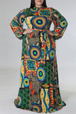Casual Not Positioning Printed Patchwork O Neck Long Sleeve Plus Size Dresses