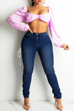 Fashion Casual Bandage Hollowed Out Plus Size Jeans