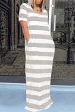 Fashion Casual Striped Print Slit Hooded Collar Short Sleeve Dress Dresses