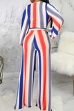Casual Striped Split Joint V Neck Straight Jumpsuits